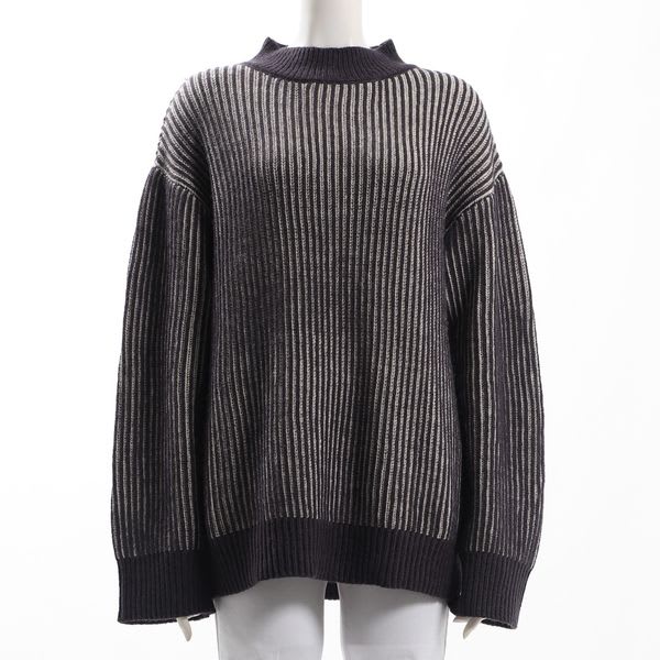 ストライプ風編み柄オフネックニット