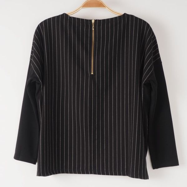 ストライプ柄切り替えジップデザインカットソー