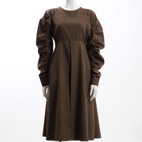 袖ギャザークルーネックワンピース