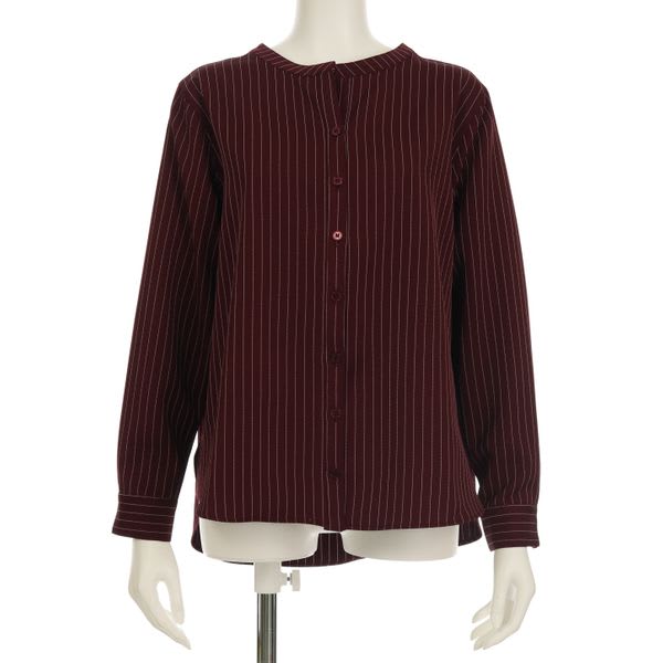 ストライプ柄バンドカラーシャツ