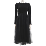 リブニットチュールドッキングワンピース