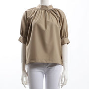 ギャザースタンドカラーブラウス