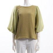 異素材切り替えボリュームスリーブブラウス