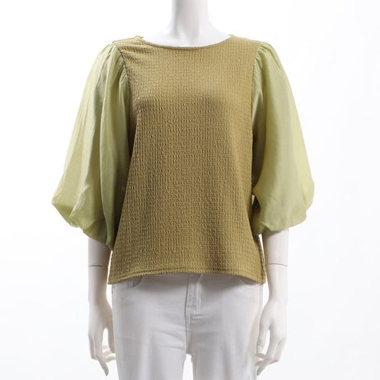 異素材切り替えボリュームスリーブブラウス