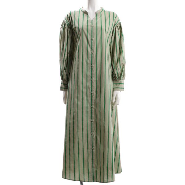 ボリュームスリーブストライプシャツワンピース