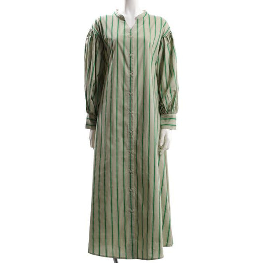 ボリュームスリーブストライプシャツワンピース