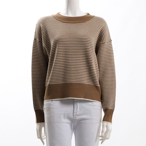 編み柄リブデザインクルーネックニット