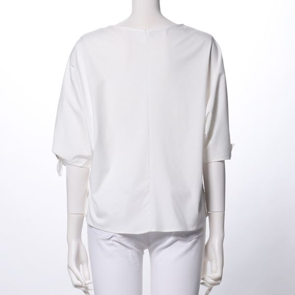 シルケットスムース袖リボンVネックカットソー