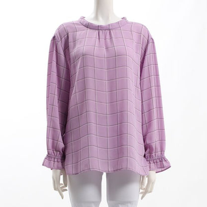 バックリボンデザインチェック柄ブラウス