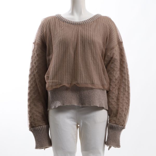 チュール重ね袖ケーブルニット