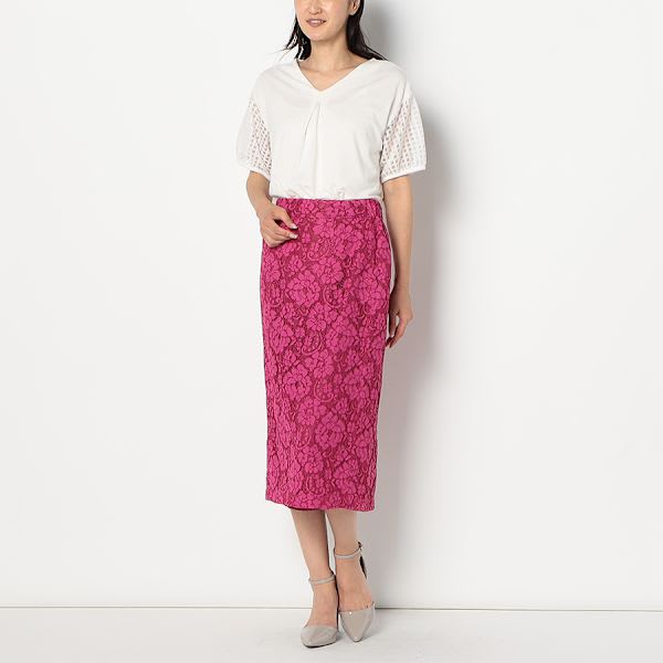 配色レースタイトスカート