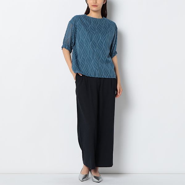 シアー素材クルーネックブラウス