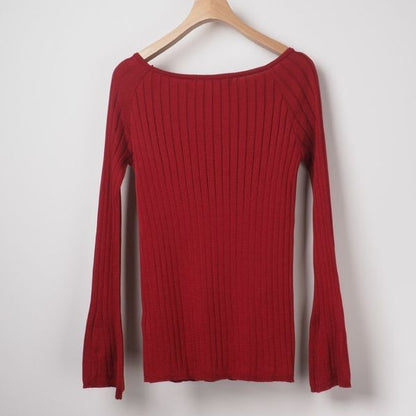 ワイドリブボートネックニット