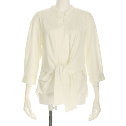 Vネックフロントリボンブラウス