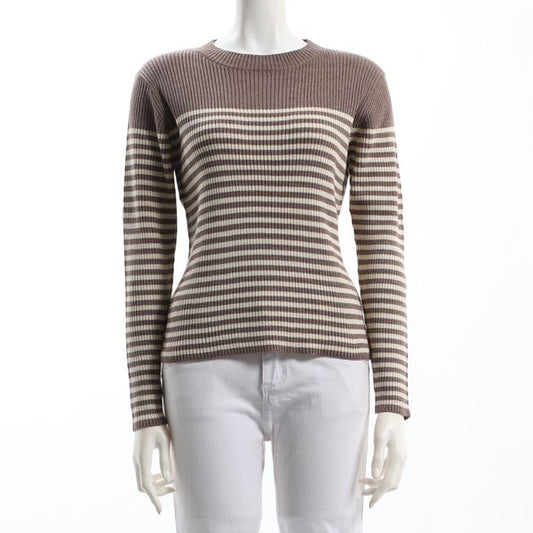 リブボーダークルーネックニット