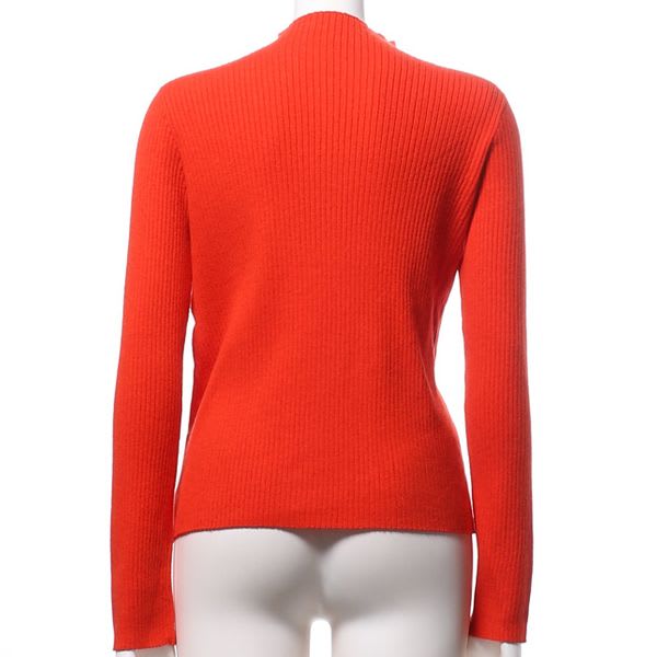 アシンメトリー裾デザインリブニット