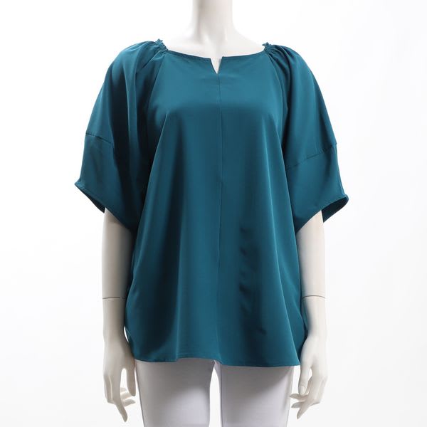 ふんわり袖オープンフロントネックブラウス