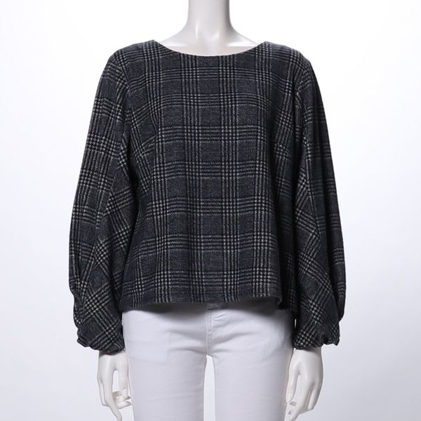 ふんわり袖グレンチェック柄ブラウス