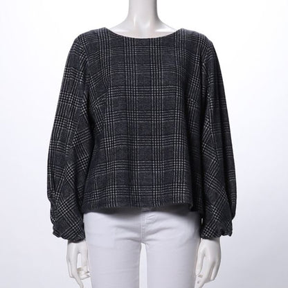 ふんわり袖グレンチェック柄ブラウス