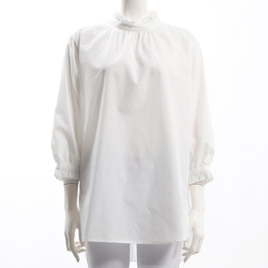 バックボタンフリルネックブラウス