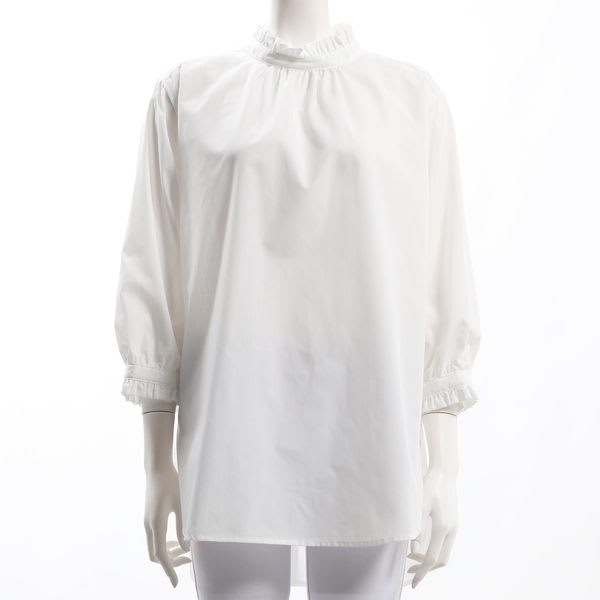 バックボタンフリルネックブラウス