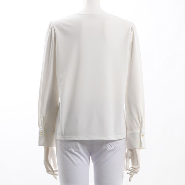 パール装飾オープンフロントネックブラウス