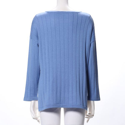 ドロップショルダースリットラウンドネックニット