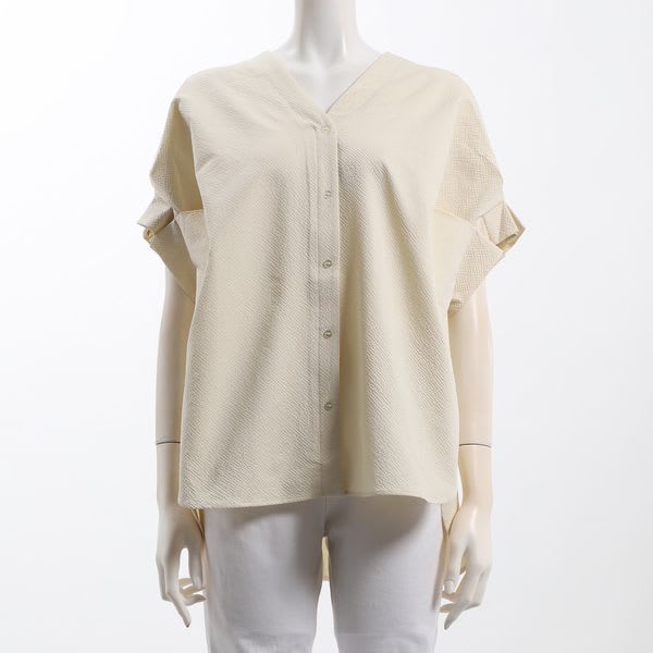 Dカンベルト袖タックデザインブラウス