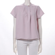 金ボタンスタンドネックブラウス