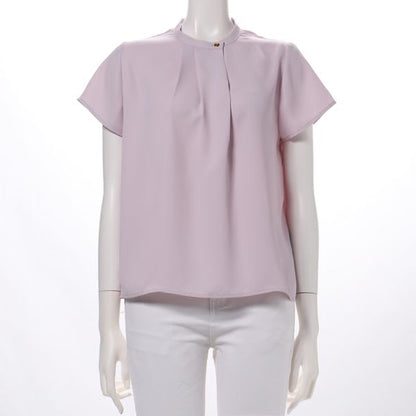 金ボタンスタンドネックブラウス