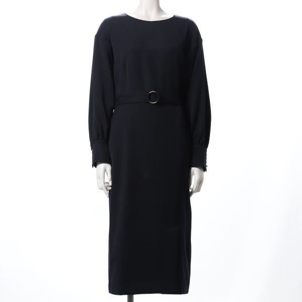 ウエストベルトラウンドネックワンピース