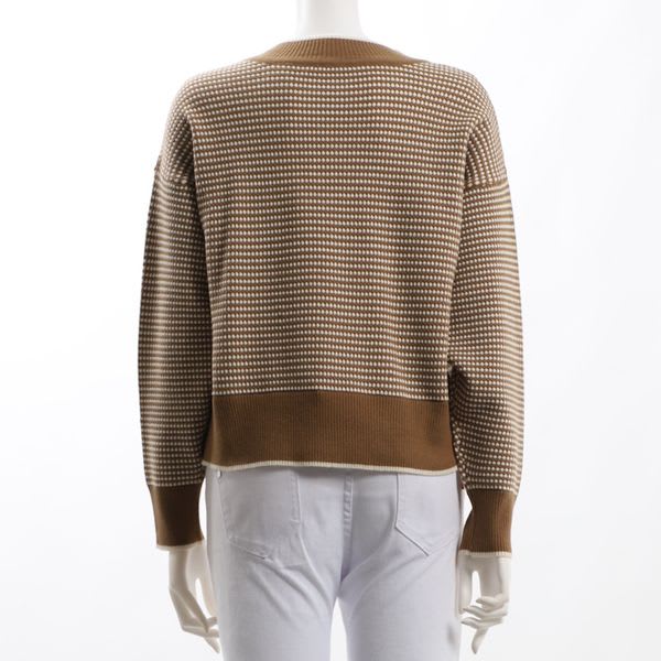 編み柄リブデザインクルーネックニット