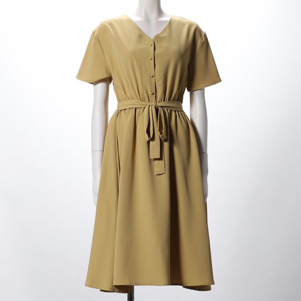 くるみボタンリボンベルト付きワンピース