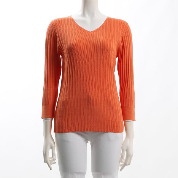 Vネックリブニット