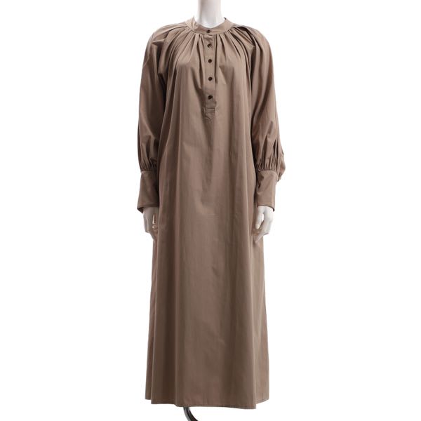 フロントボタンギャザードネックワンピース