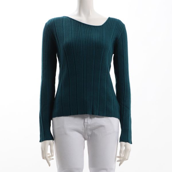 アシンメトリーネックリブニットトップス