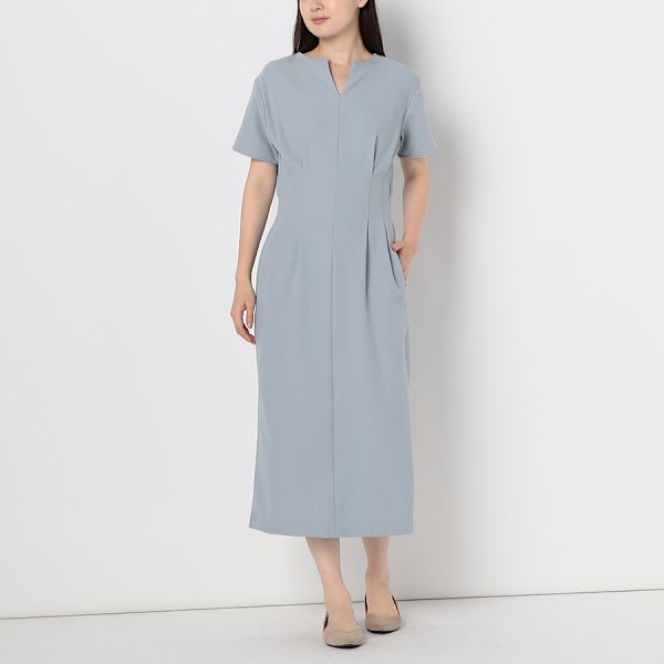 ウエストタックオープンフロントネックワンピース