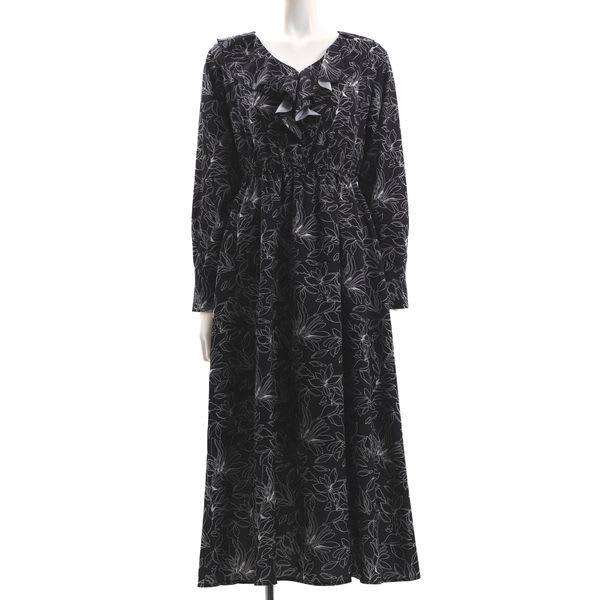 フリルアクセント総柄ワンピース