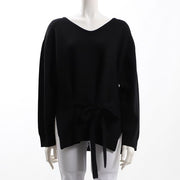 ウエストリボンベルト付きVネックニット