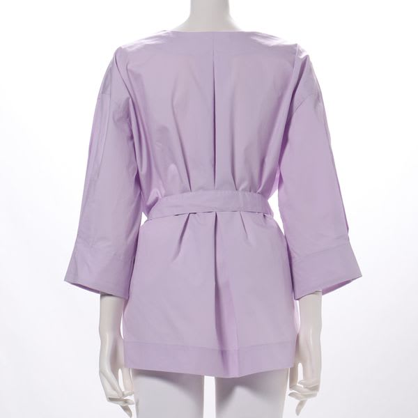 ウエストリボンベルト付きオープンフロントネックブラウス