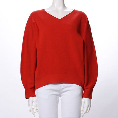 Vネックバルーンスリーブニット