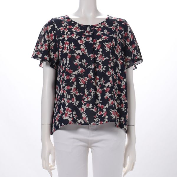 フロントタック花柄異素材切り替えブラウス