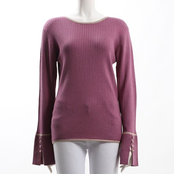 パイピングデザイン袖スリットニット