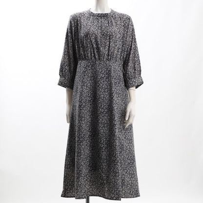 ギャザードネック小花柄ワンピース