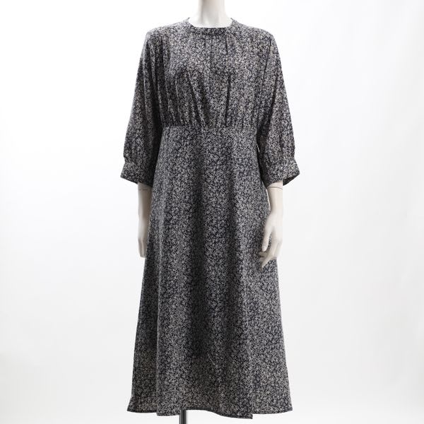 ギャザードネック小花柄ワンピース