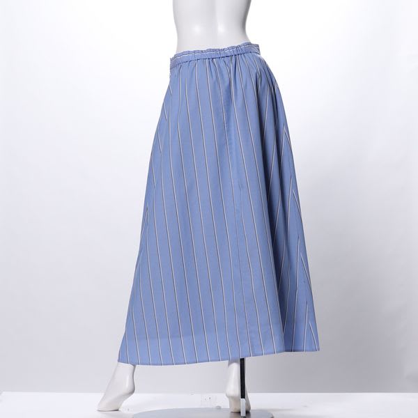 コットンストライプロングフレアスカート