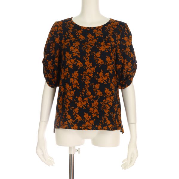 単色フラワー袖デザインブラウス