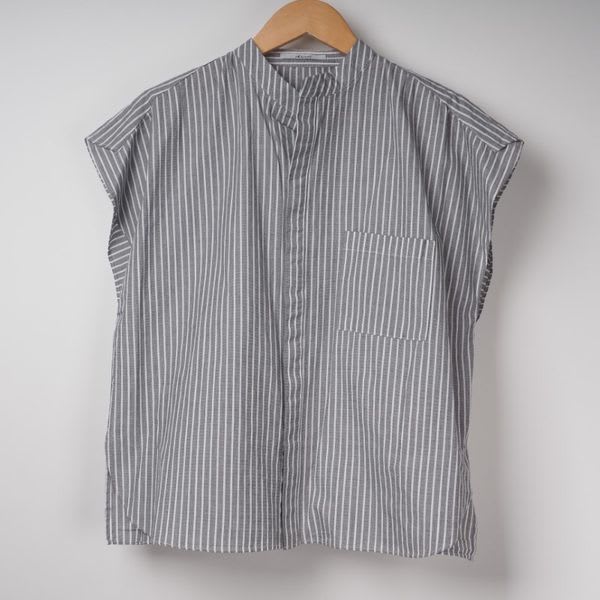 オープンフロントネックバンドカラーシャツ