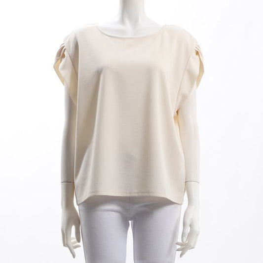 バックボタンラウンドネックブラウス