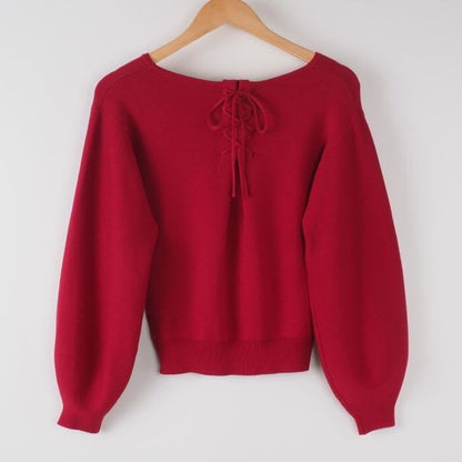 バルーンスリーブボートネックニット